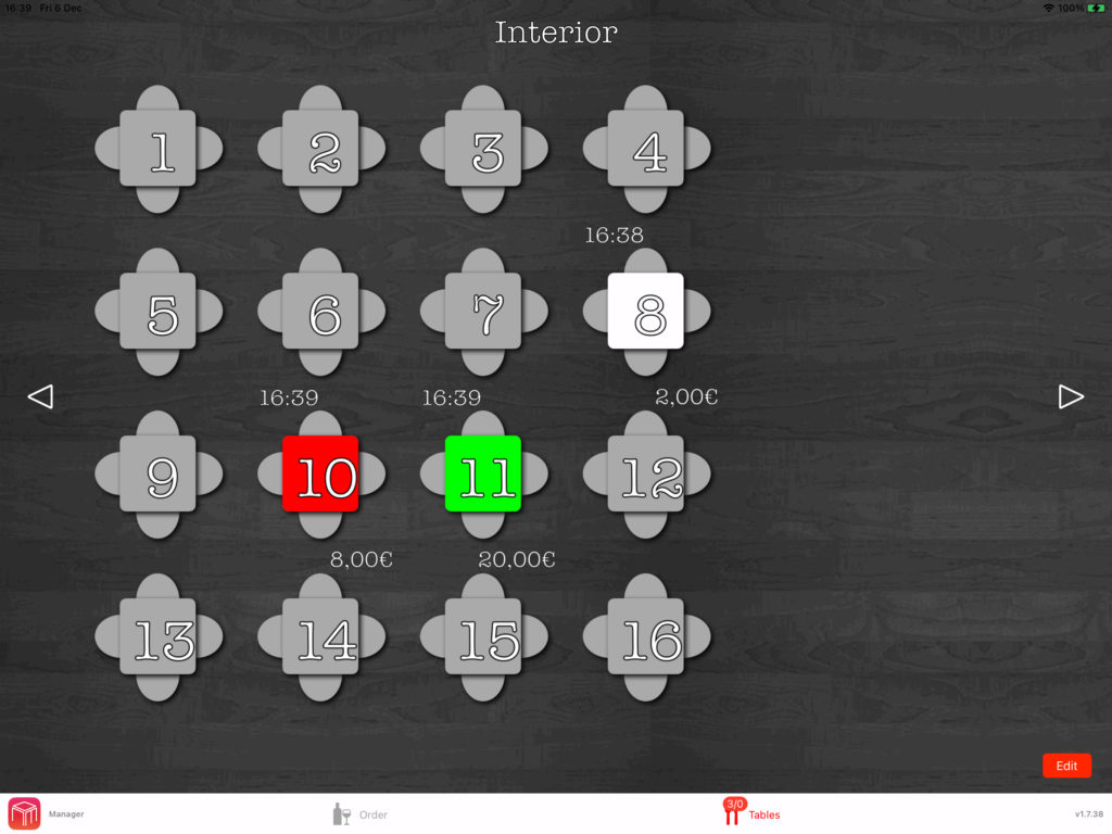 Table plan with tables in the colour of the user. 