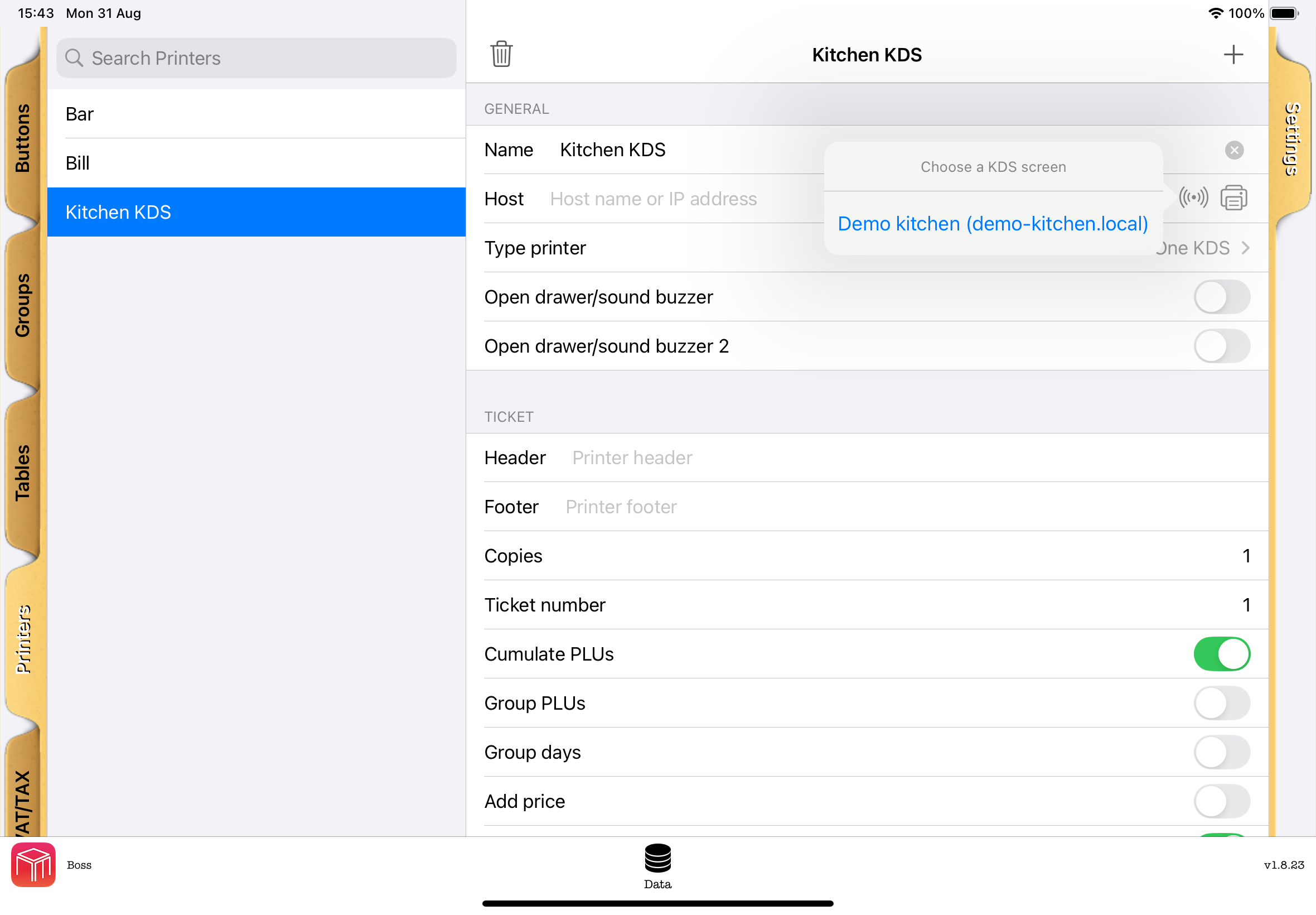 Select your kitchen screen from the search results. The example hostname is for demonstration only.