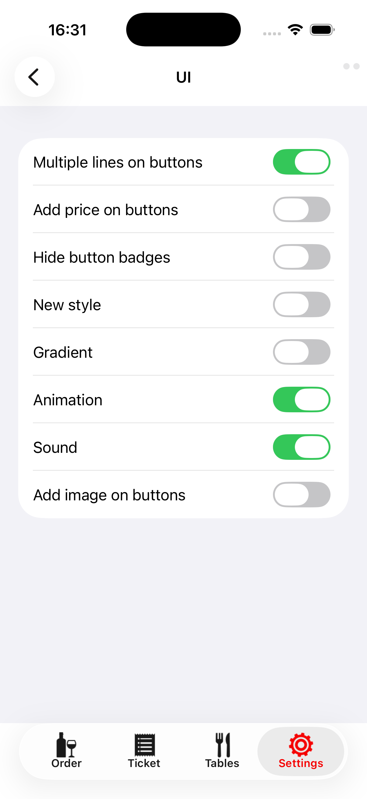 Remote UI settings for button text, prices, badges, appearance, animation, sound, and images.